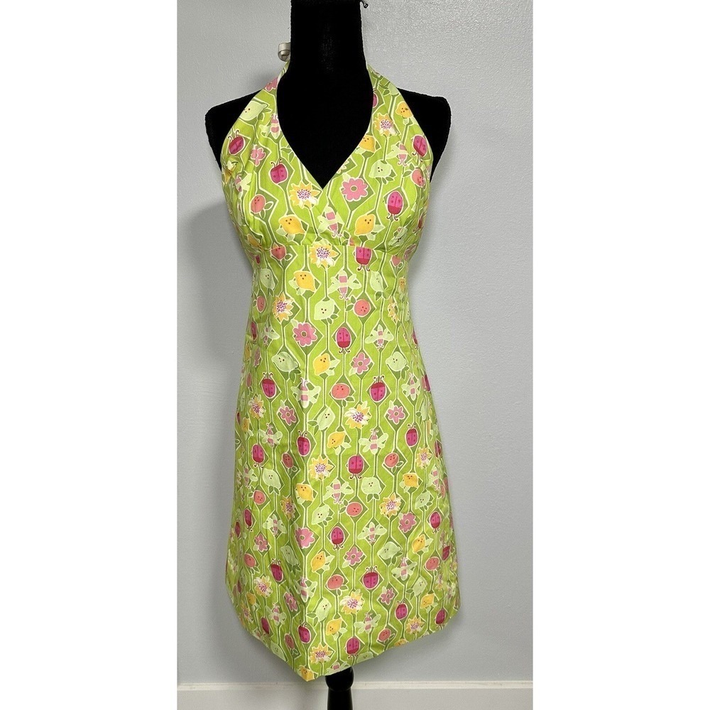 Lilly Pulitzer Womens Halter Dress Size 6 Green Floral Ladybug Birds